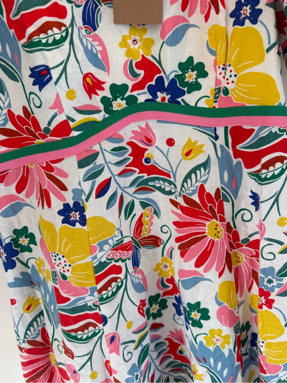 Boden Floral Puff-Sleeve Midi Dress in Pink, Yellow, Blue & Green - Picture 4 of 5